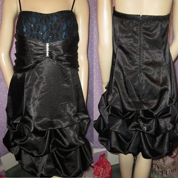 Y2K Deb Satin Sequins Dress Size 14 Strapless Lace Whimsigoth Formal HOCO Prom - Picture 1 of 7